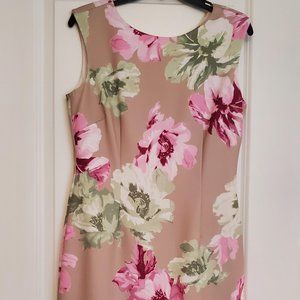 #472 Tahari Beige Floral Sleeveless Dress Size 6
